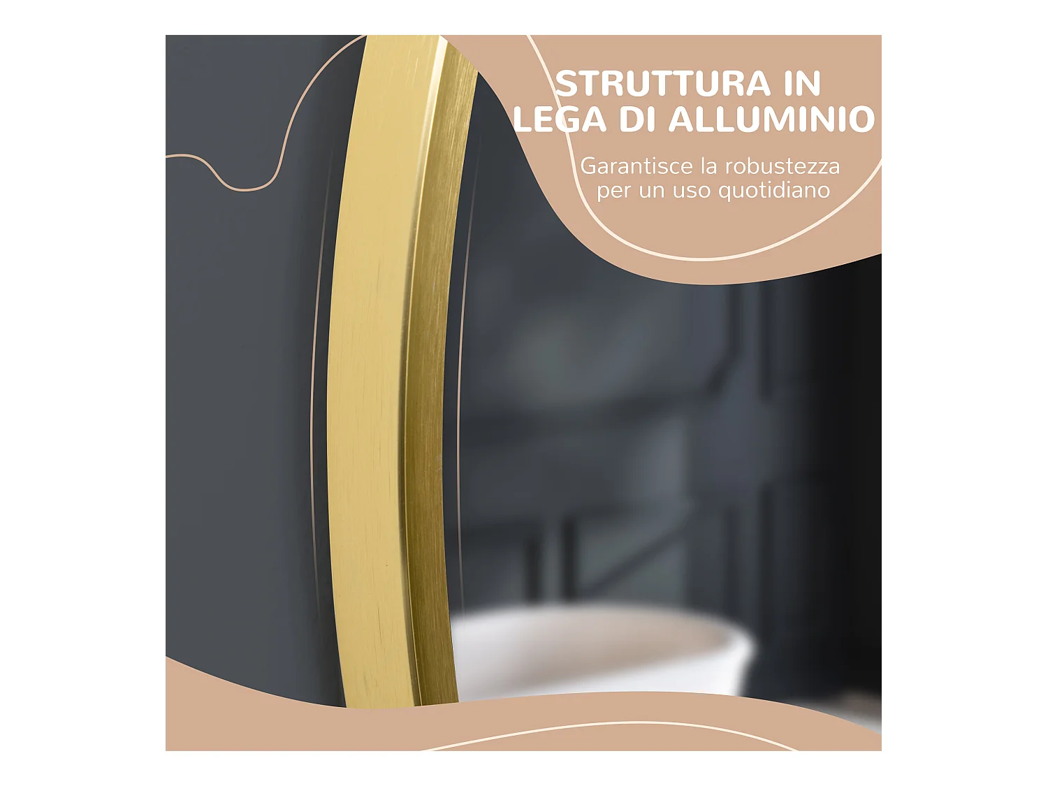 Specchio bagno rotondo con cornice in alluminio ø50x2cm oro