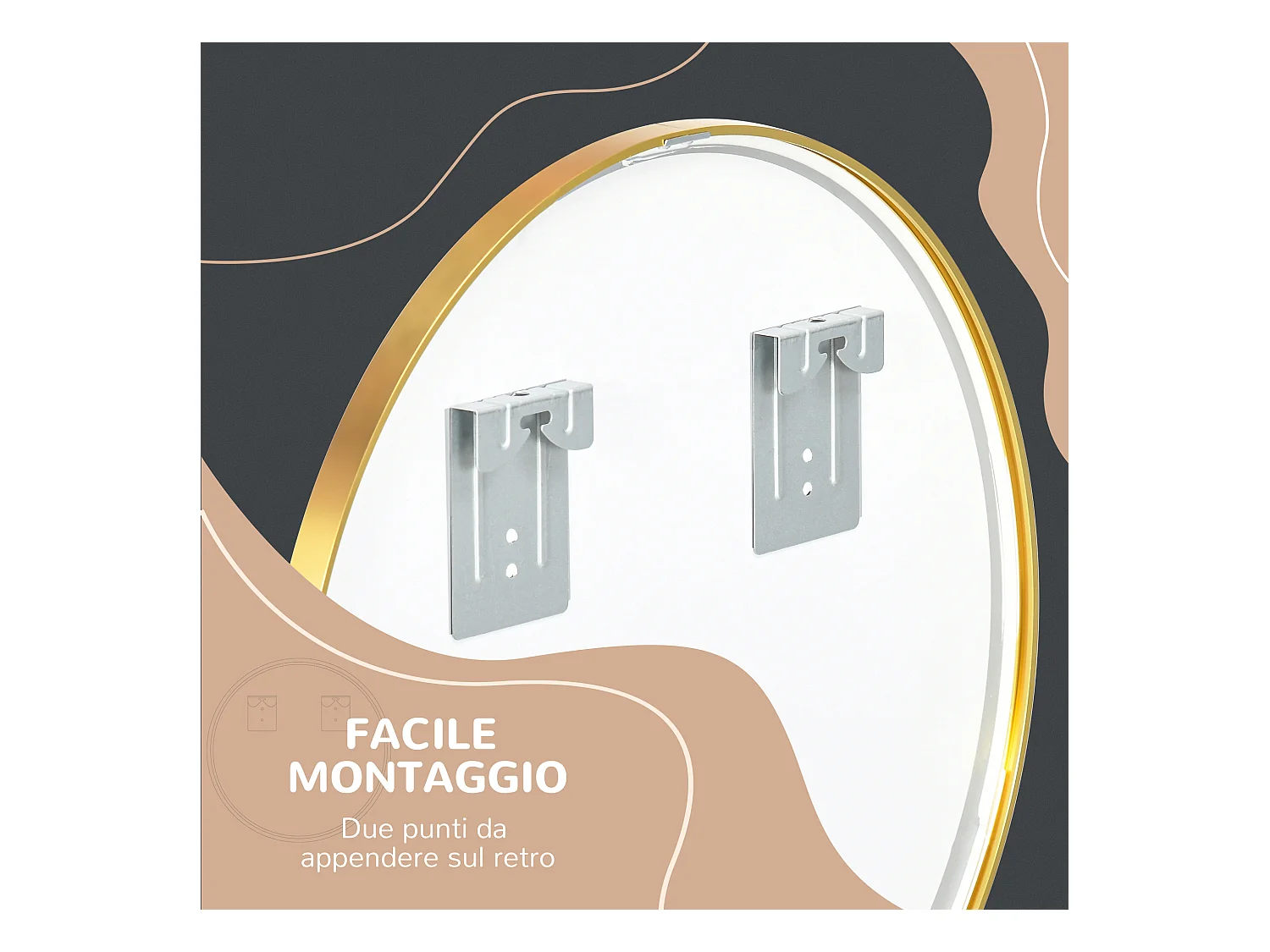 Specchio bagno rotondo con cornice in alluminio ø50x2cm oro