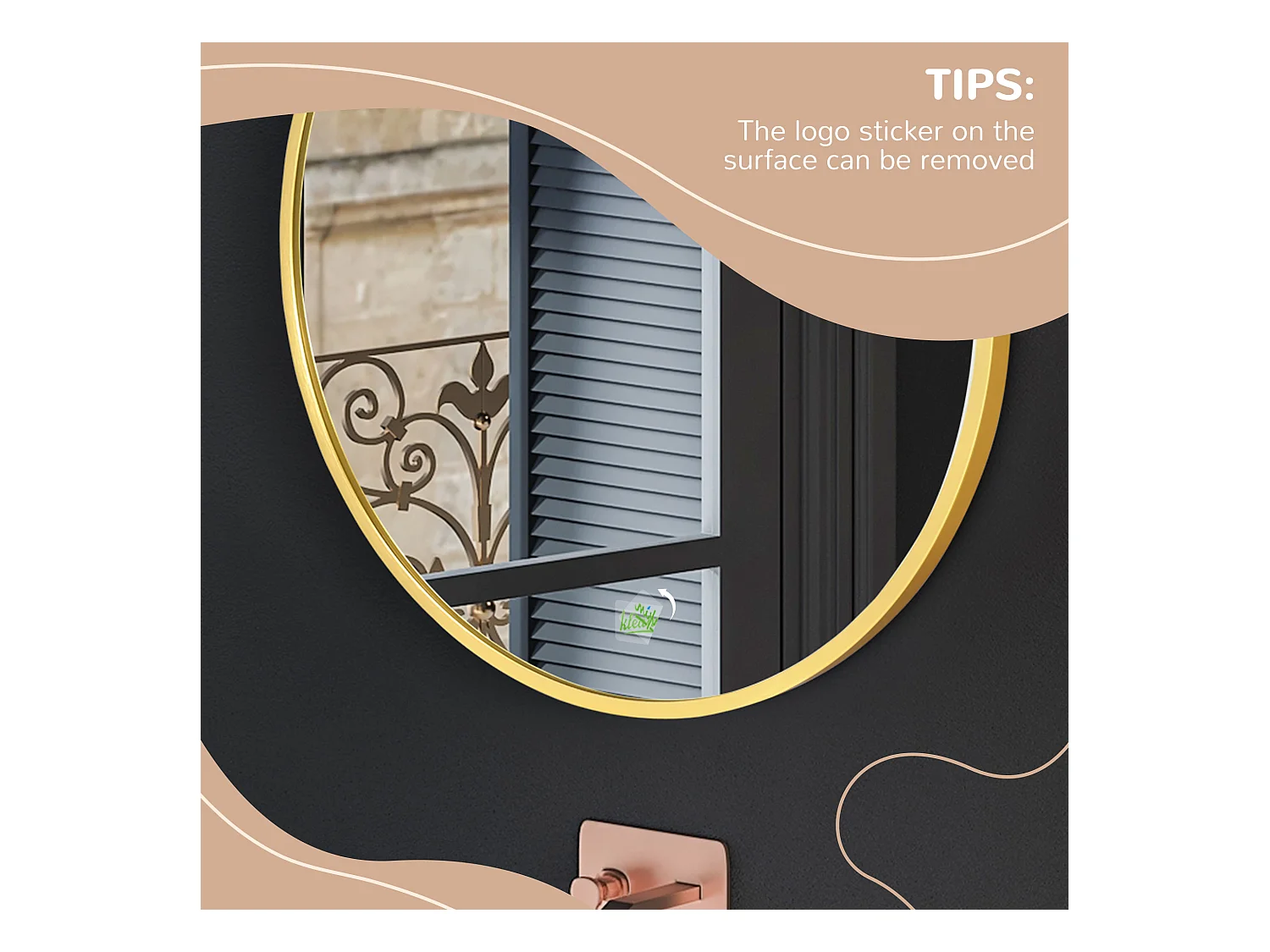 Specchio bagno rotondo con cornice in alluminio ø50x2cm oro