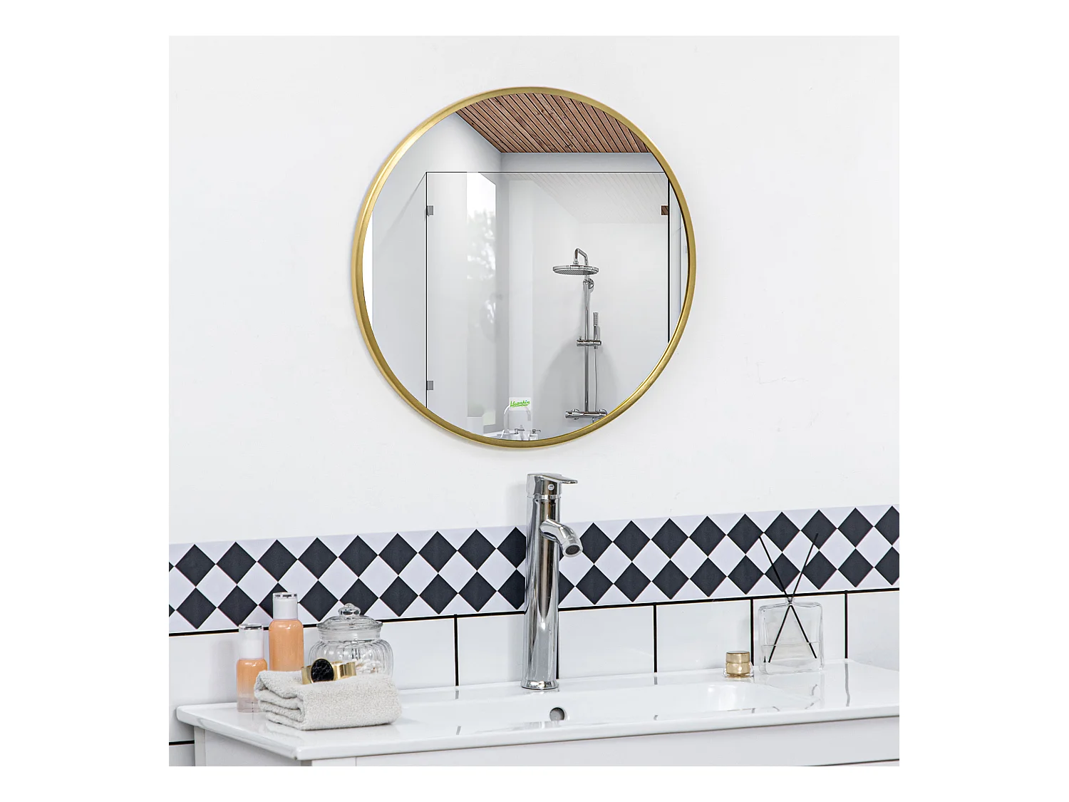 Specchio bagno rotondo con cornice in alluminio ø50x2cm oro