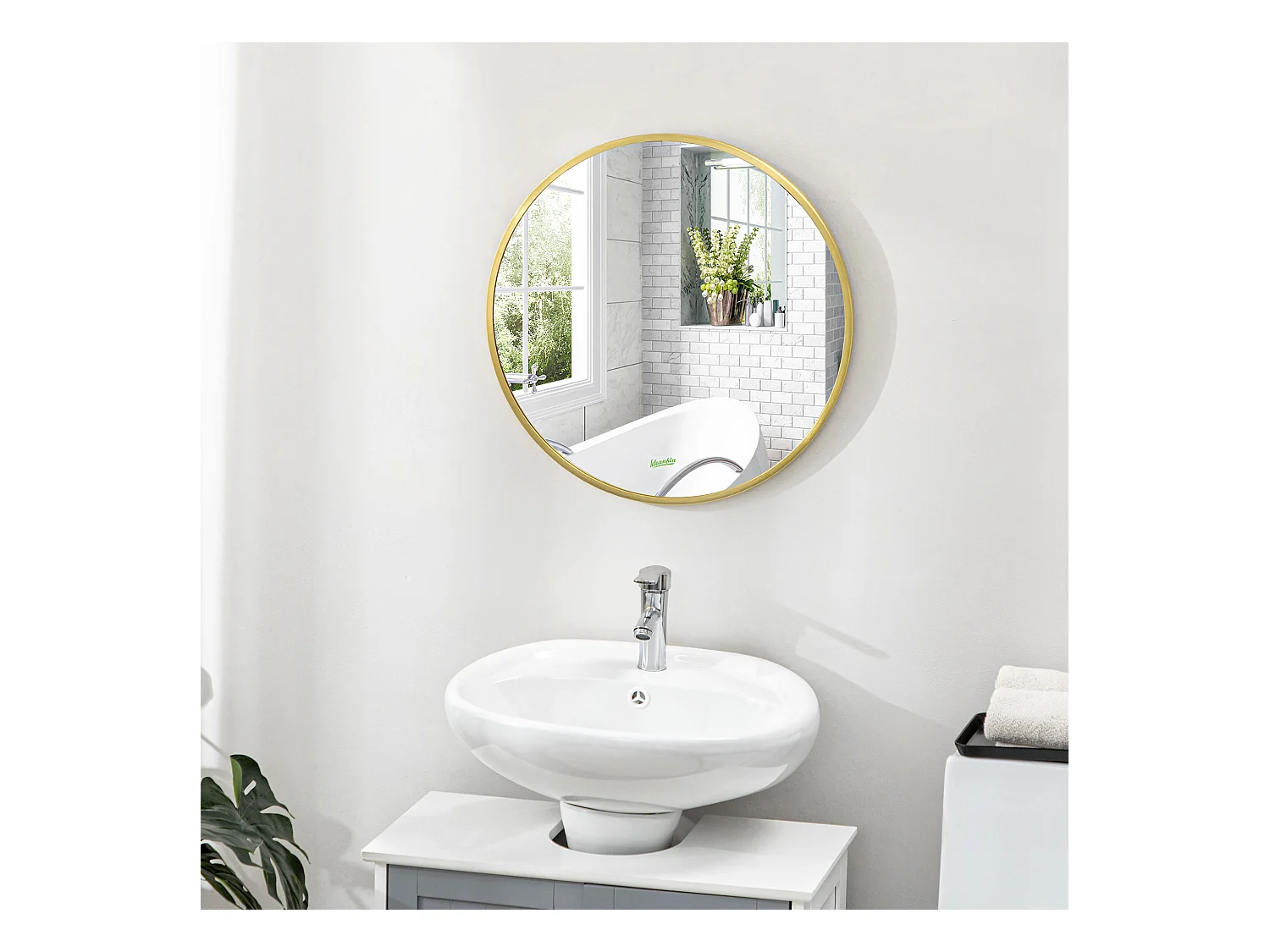 Specchio bagno rotondo con cornice in alluminio ø50x2cm oro