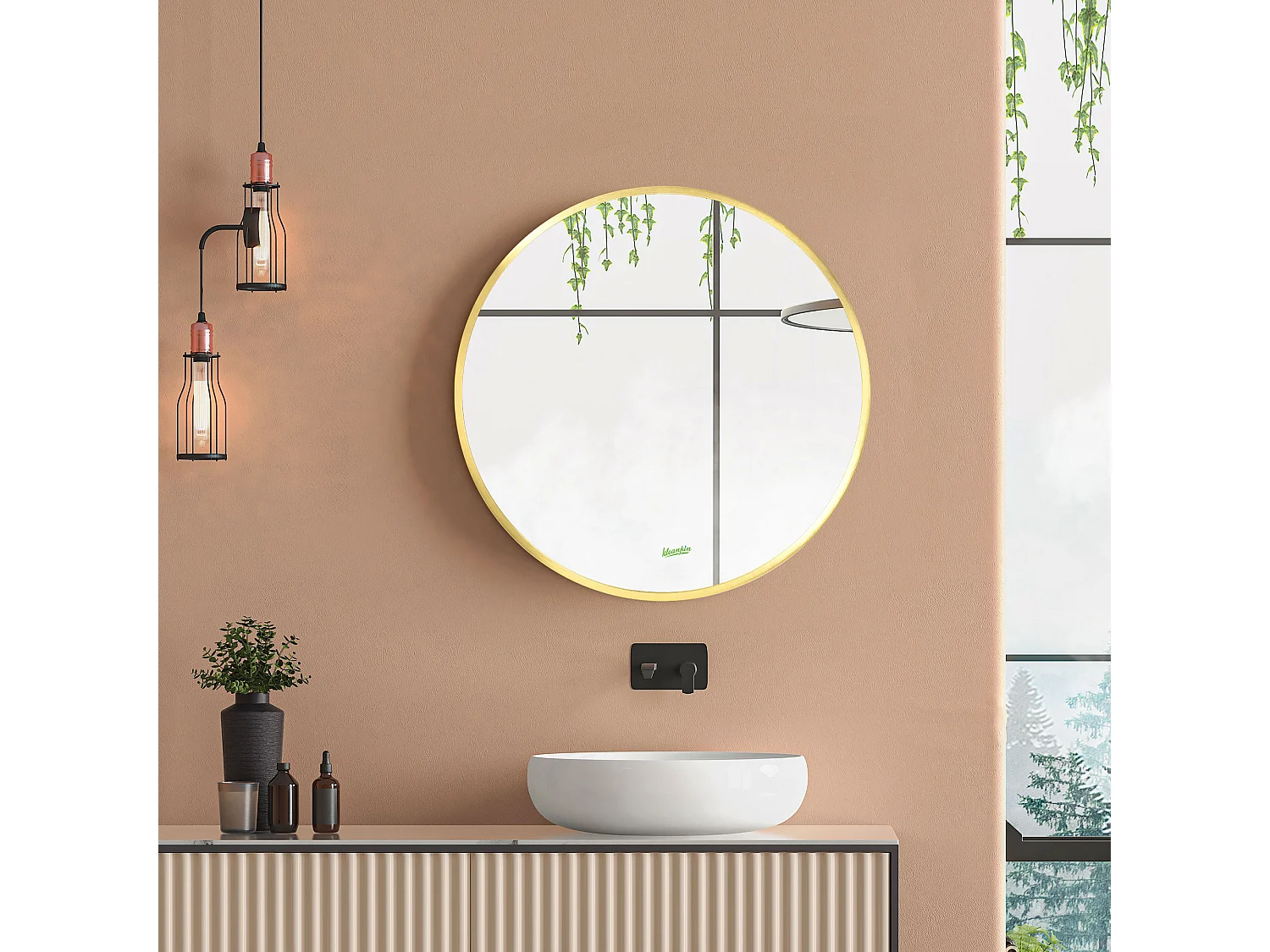 Specchio bagno rotondo con cornice in alluminio ø50x2cm oro