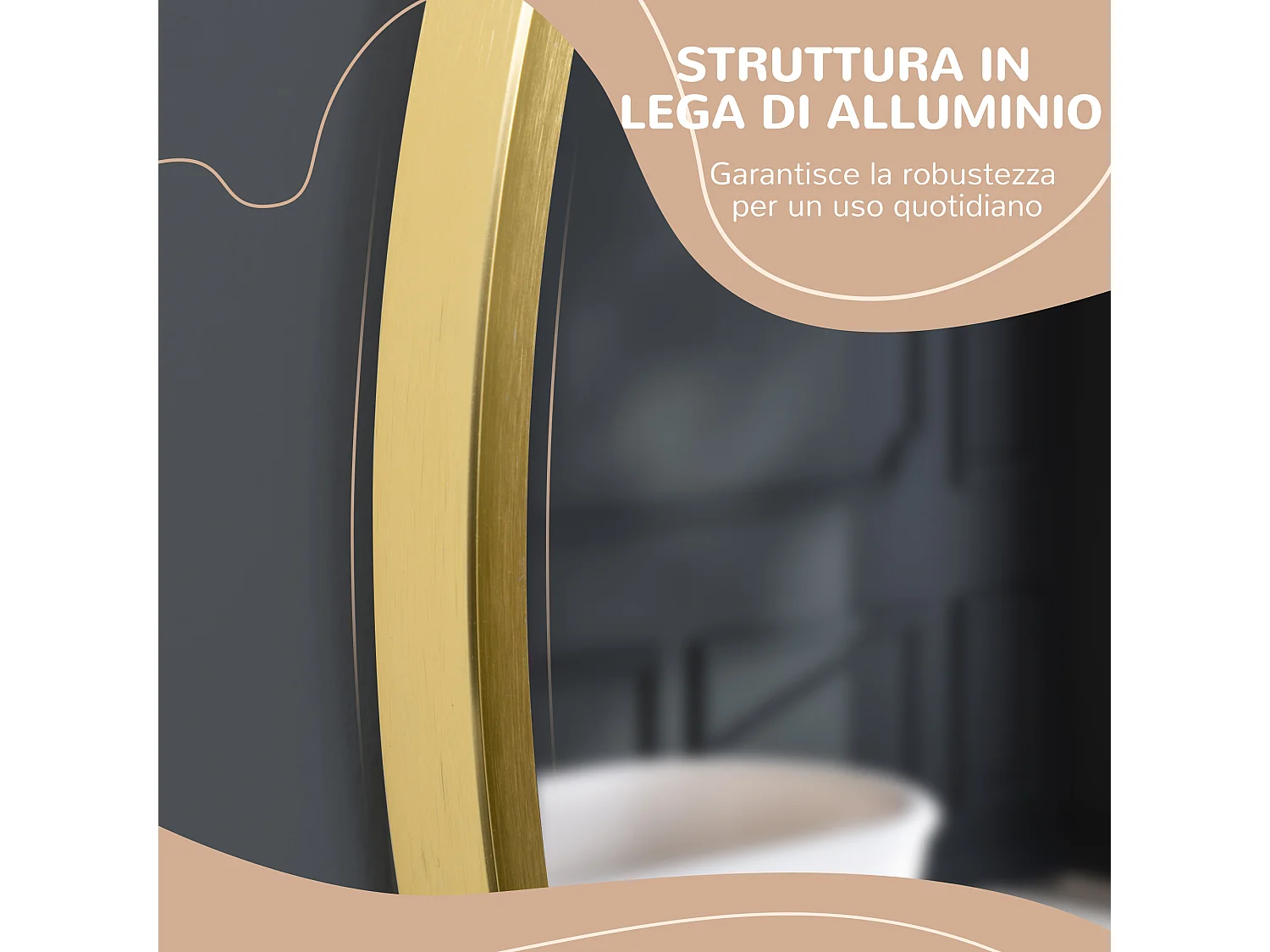 Specchio bagno rotondo con cornice in alluminio ø50x2cm oro
