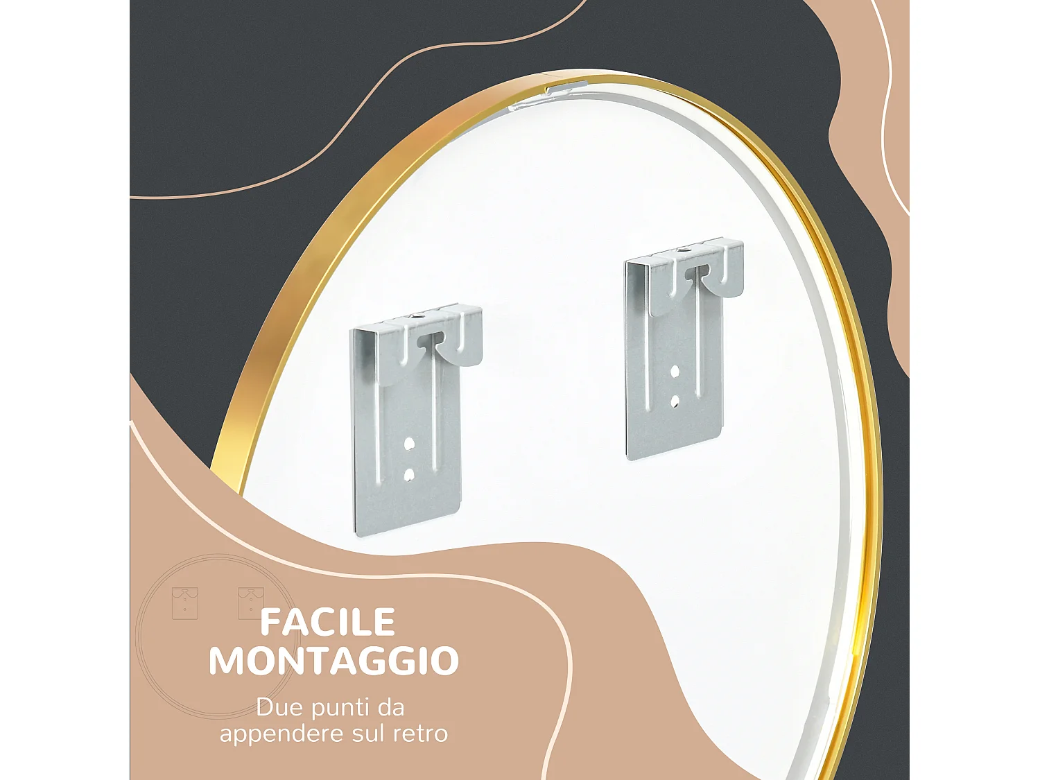 Specchio bagno rotondo con cornice in alluminio ø50x2cm oro