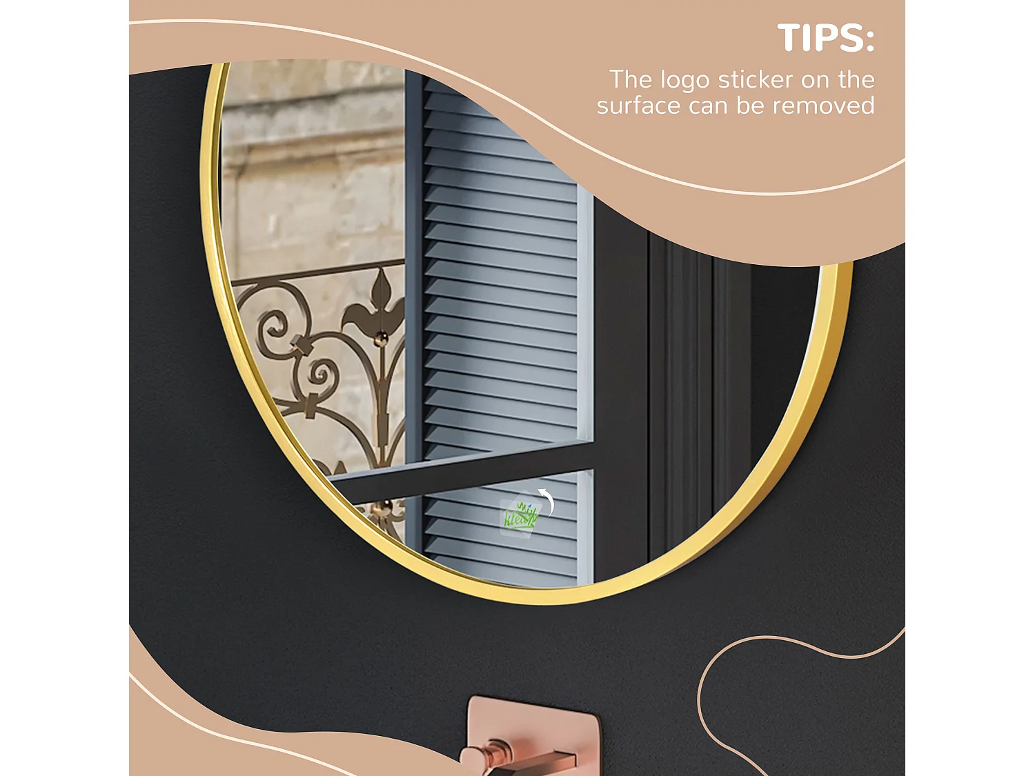 Specchio bagno rotondo con cornice in alluminio ø50x2cm oro