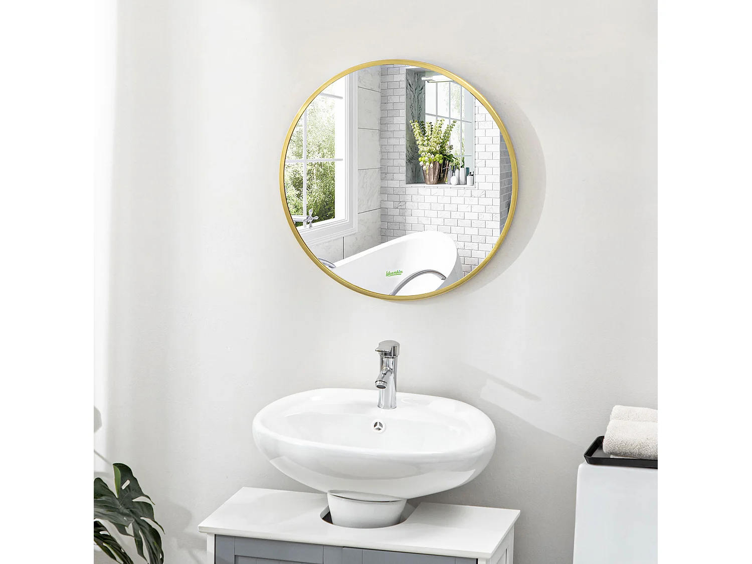 Specchio bagno rotondo con cornice in alluminio ø50x2cm oro