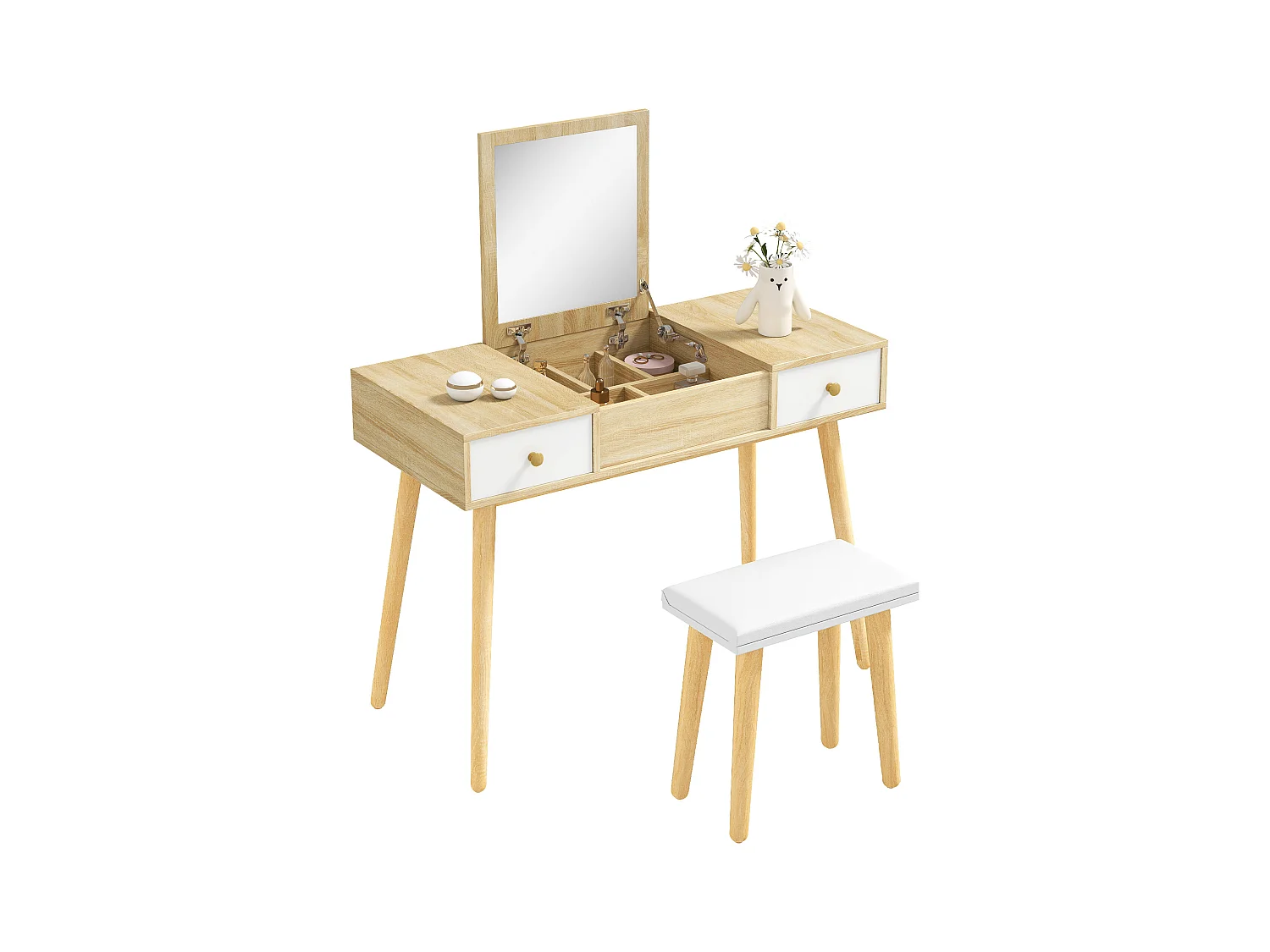 Tavolo da trucco moderno con specchio organizer gioielli e sgabello