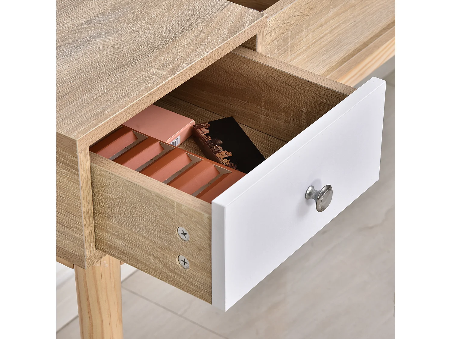 Tavolo da trucco moderno con specchio organizer gioielli e sgabello