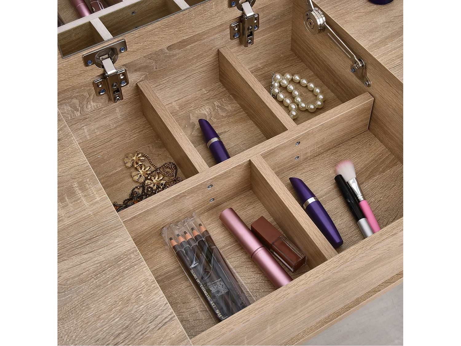 Tavolo da trucco moderno con specchio organizer gioielli e sgabello