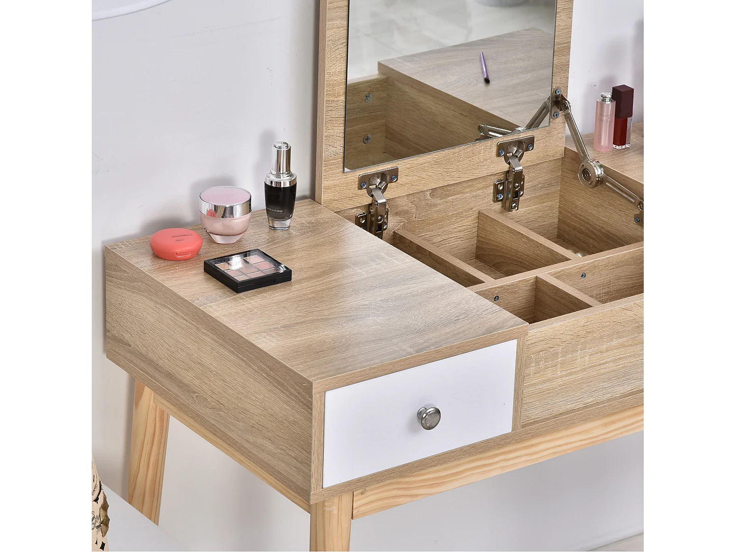 Tavolo da trucco moderno con specchio organizer gioielli e sgabello