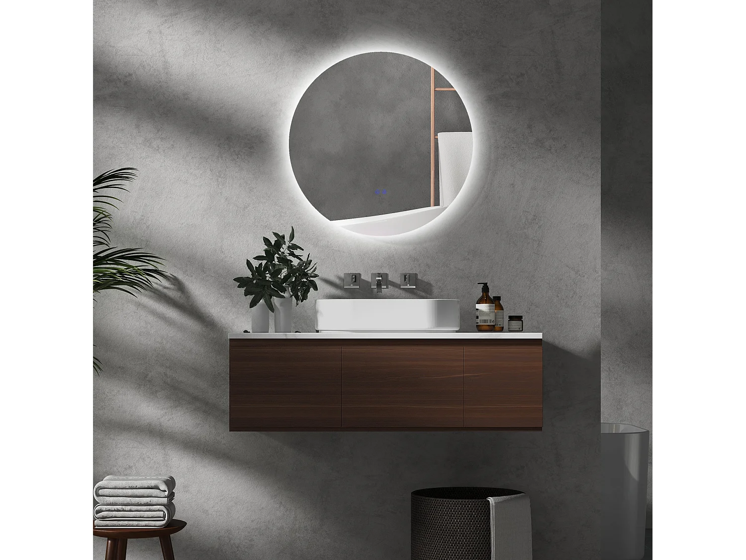 Specchio bagno illuminato regolabile e antiappannamento Ø70cm