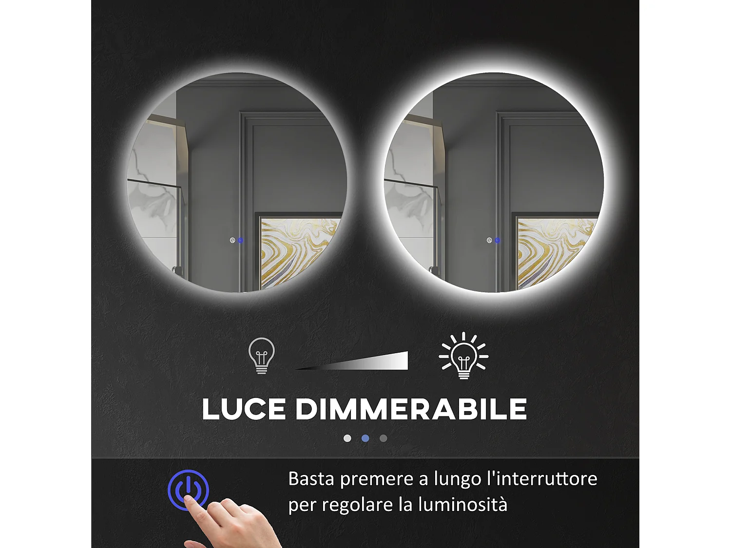 Specchio bagno illuminato regolabile e antiappannamento Ø70cm