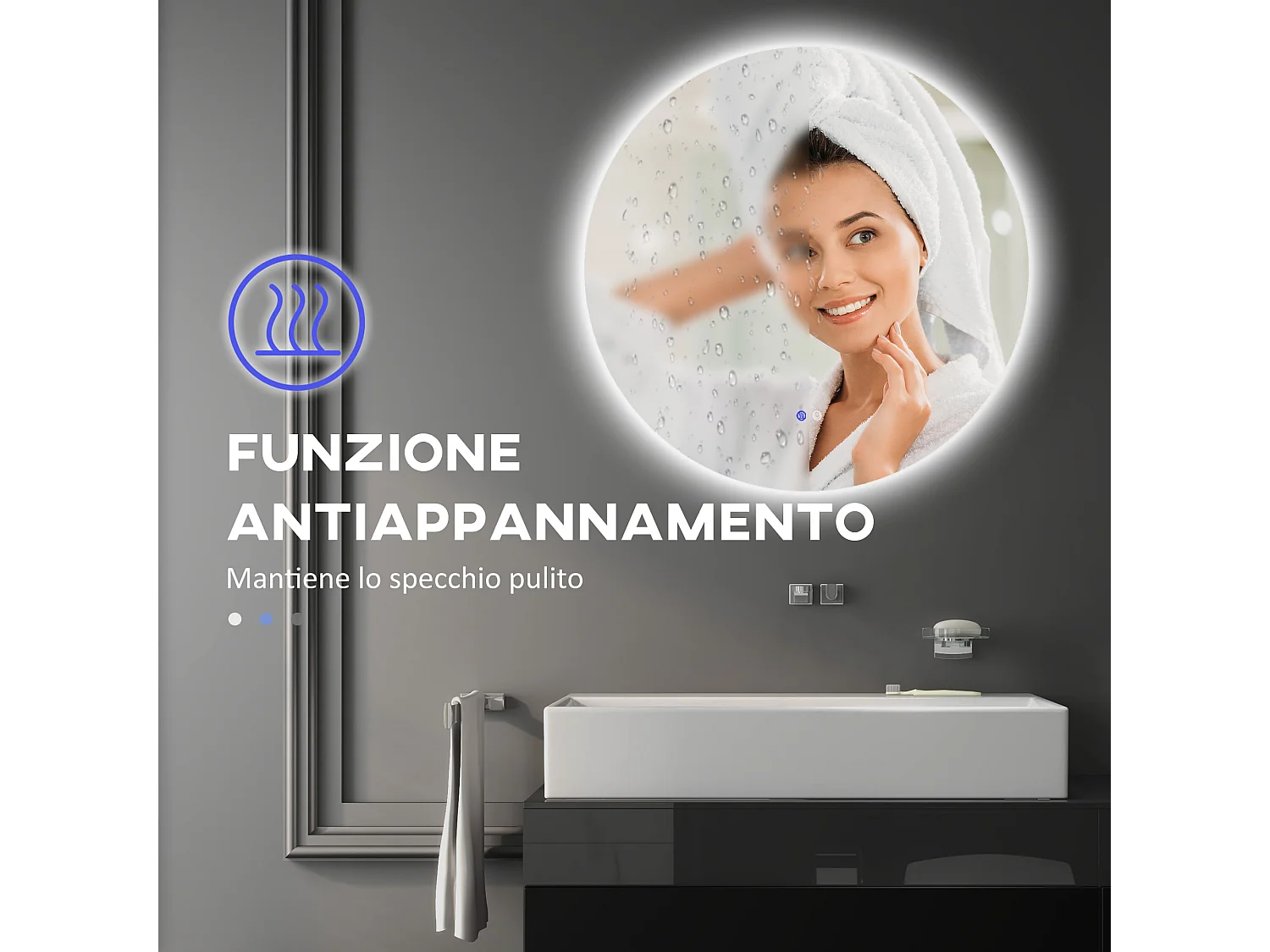 Specchio bagno illuminato regolabile e antiappannamento Ø70cm