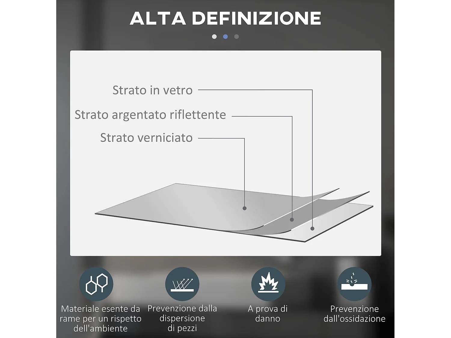 Specchio bagno illuminato regolabile e antiappannamento Ø70cm