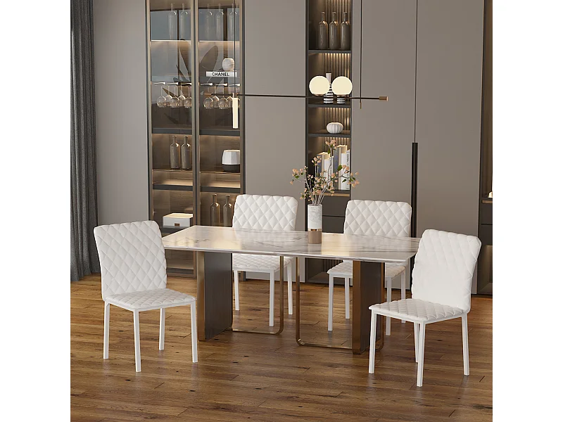 Set 4 sedie imbottite 41x50x91cm in similpelle bianca