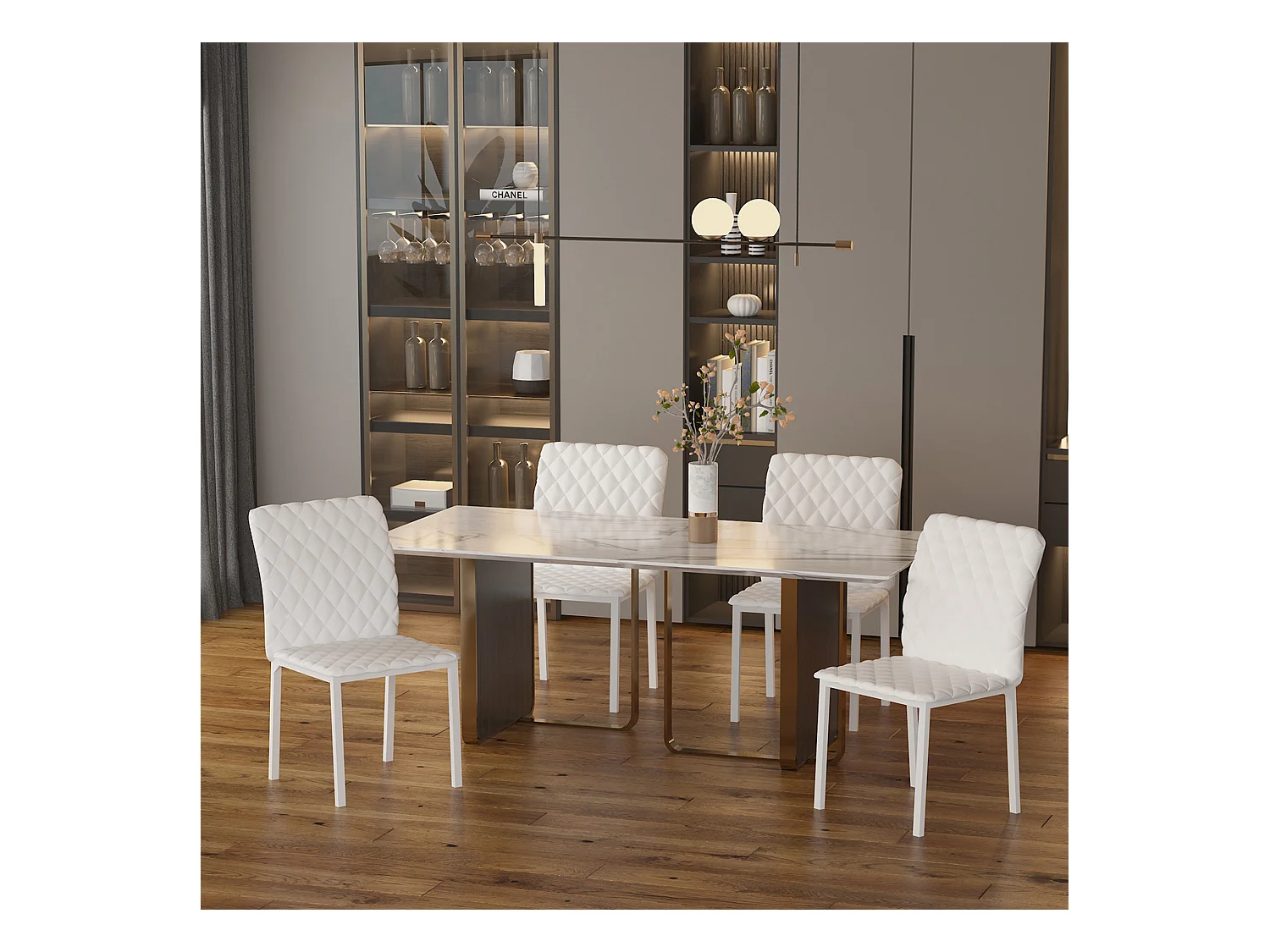 Set 4 sedie imbottite 41x50x91cm in similpelle bianca