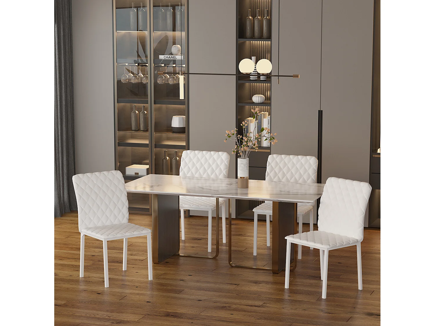 Set 4 sedie imbottite 41x50x91cm in similpelle bianca