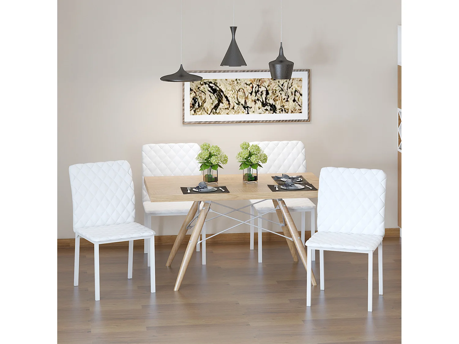 Set 4 sedie imbottite 41x50x91cm in similpelle bianca