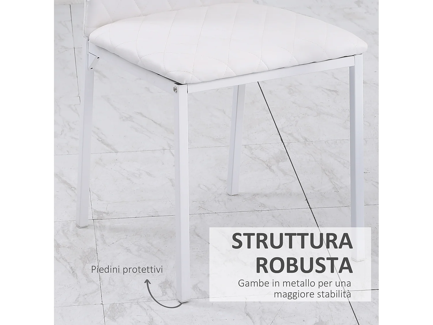 Set 4 sedie imbottite 41x50x91cm in similpelle bianca