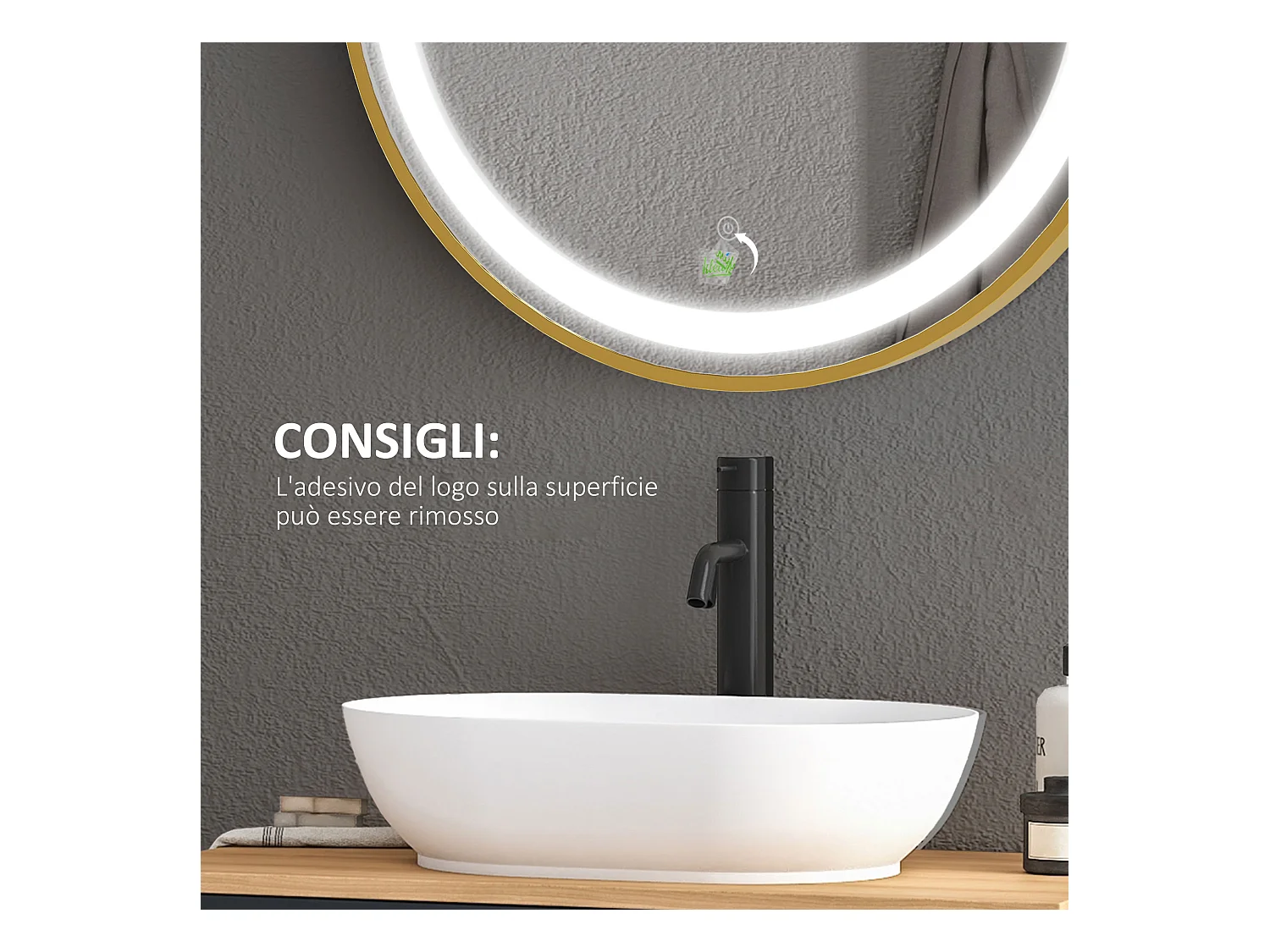 Specchio bagno con luce led regolabile e funzione memoria oro
