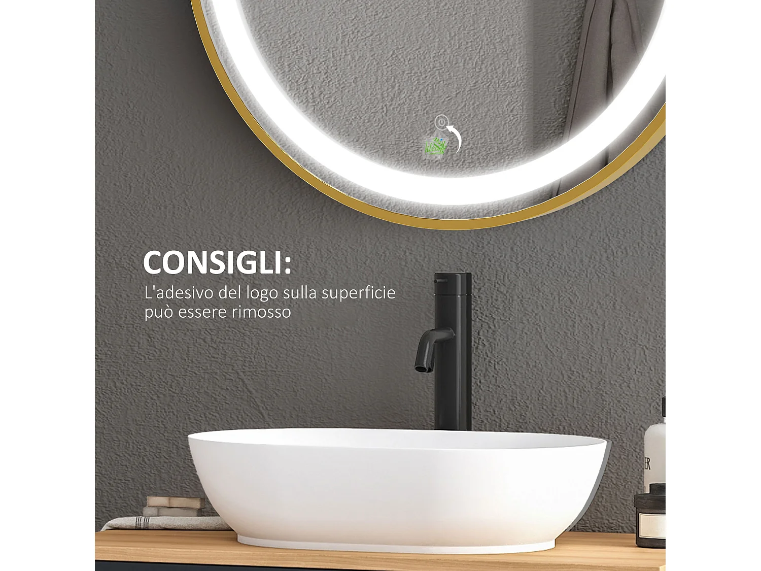 Specchio bagno con luce led regolabile e funzione memoria oro