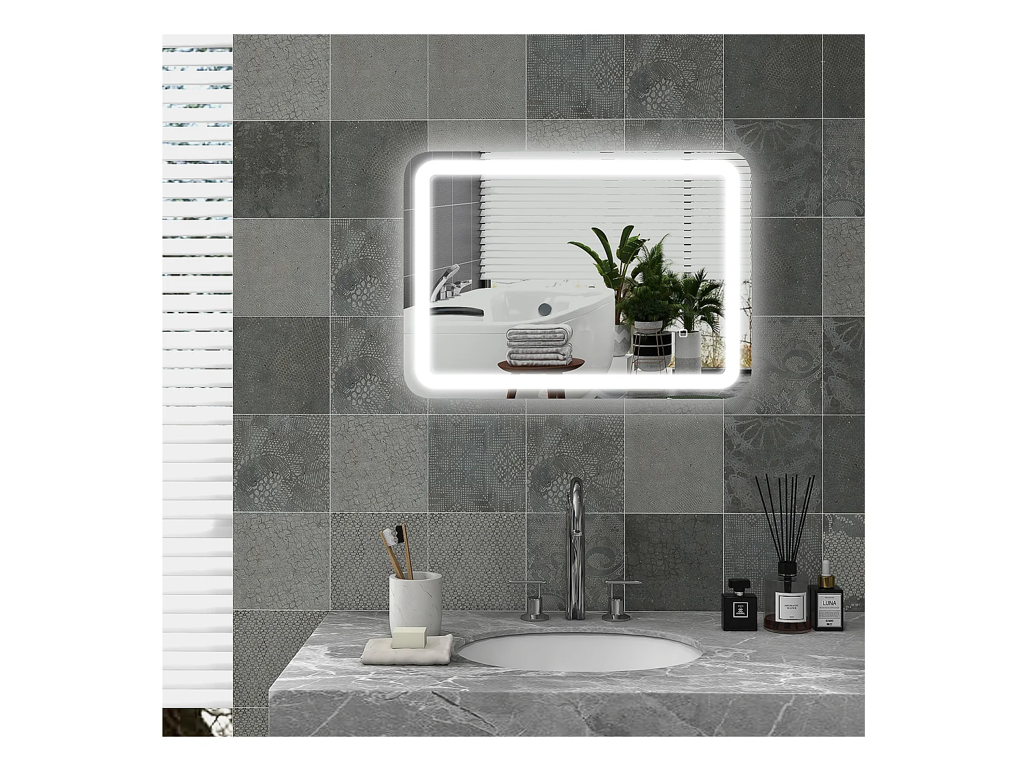 Specchio bagno con interruttore touch luce led e antiappannamento