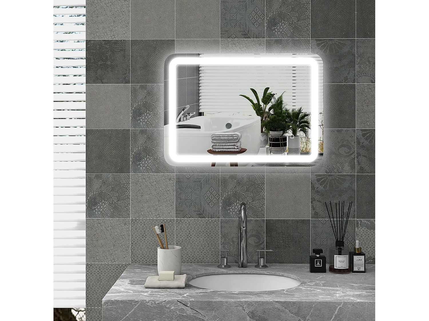 Specchio bagno con interruttore touch luce led e antiappannamento