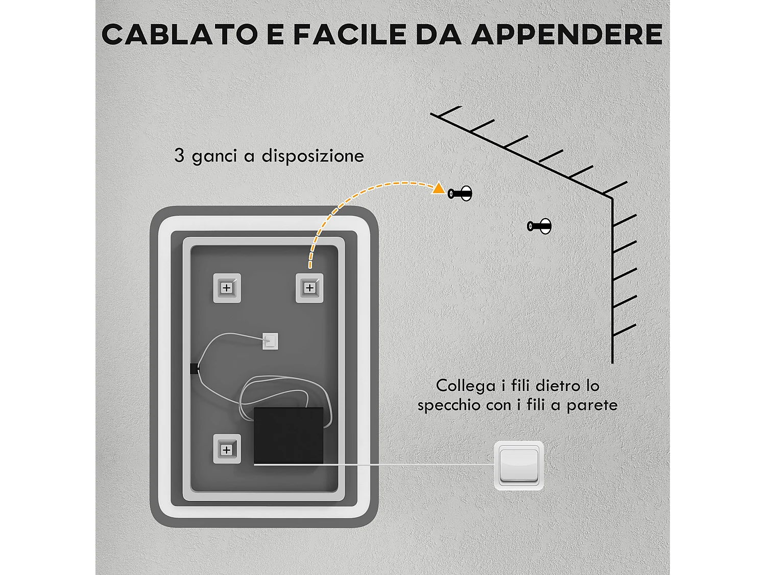 Specchio bagno con interruttore touch luce led e antiappannamento