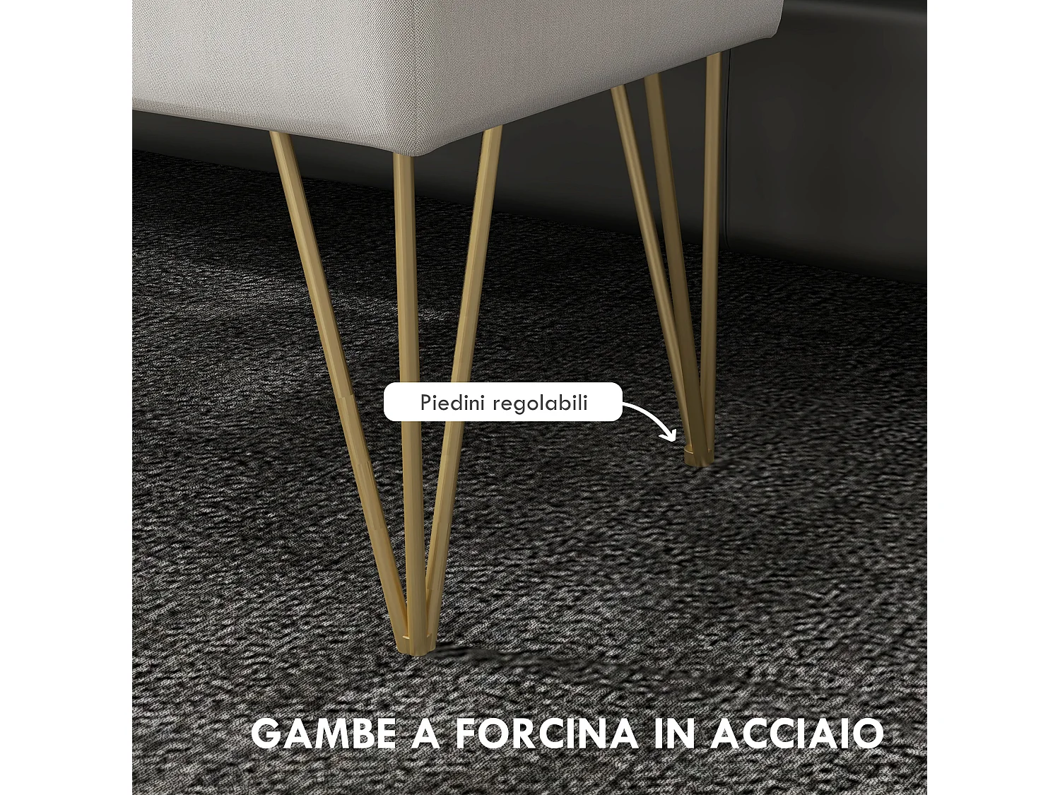 Panca fondo letto imbottita con contenitore in tessuto crema