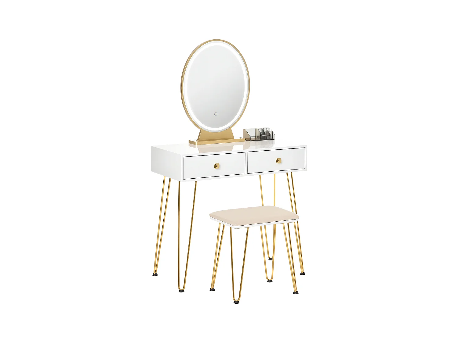 Toeletta con specchio in stile industriale con luci e sgabello