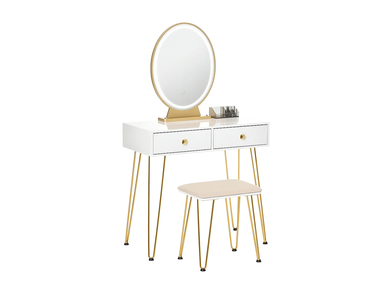 Toeletta con specchio in stile industriale con luci e sgabello