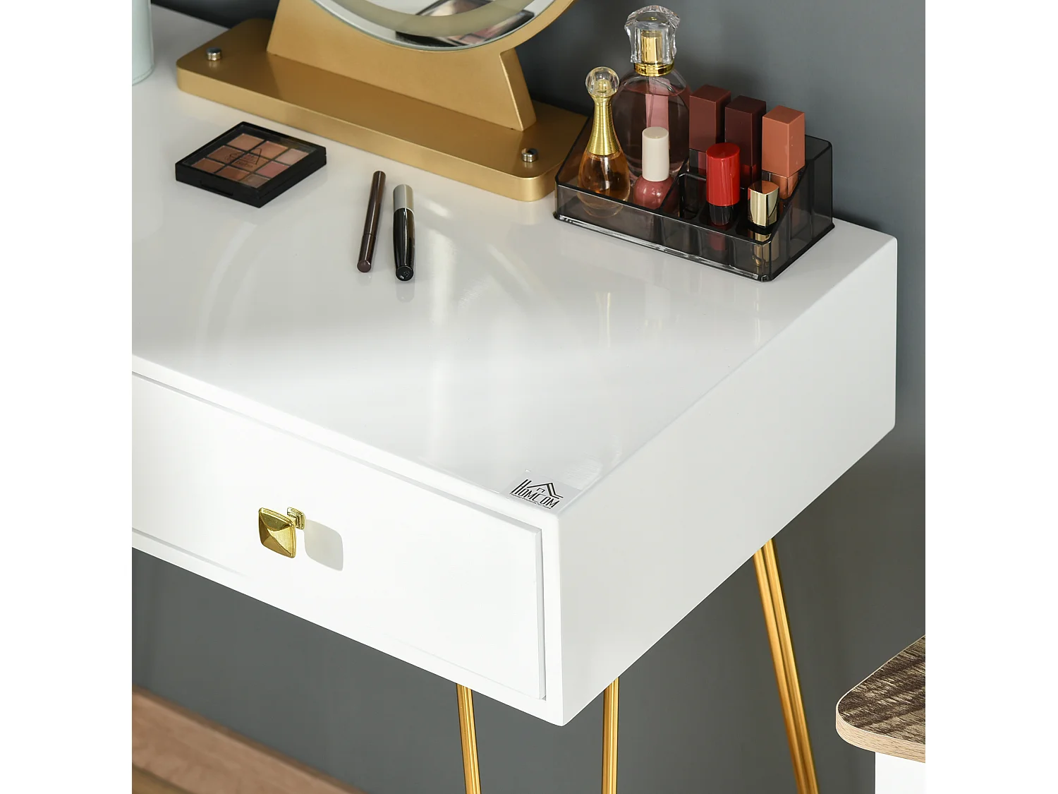 Toeletta con specchio in stile industriale con luci e sgabello