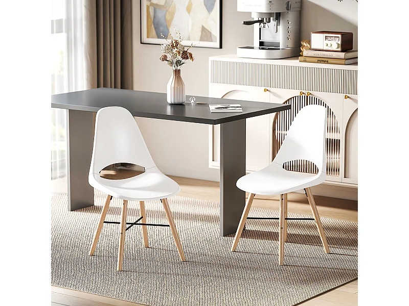 Set di 2 sedie da pranzo stile nordico in legno e plastica bianco