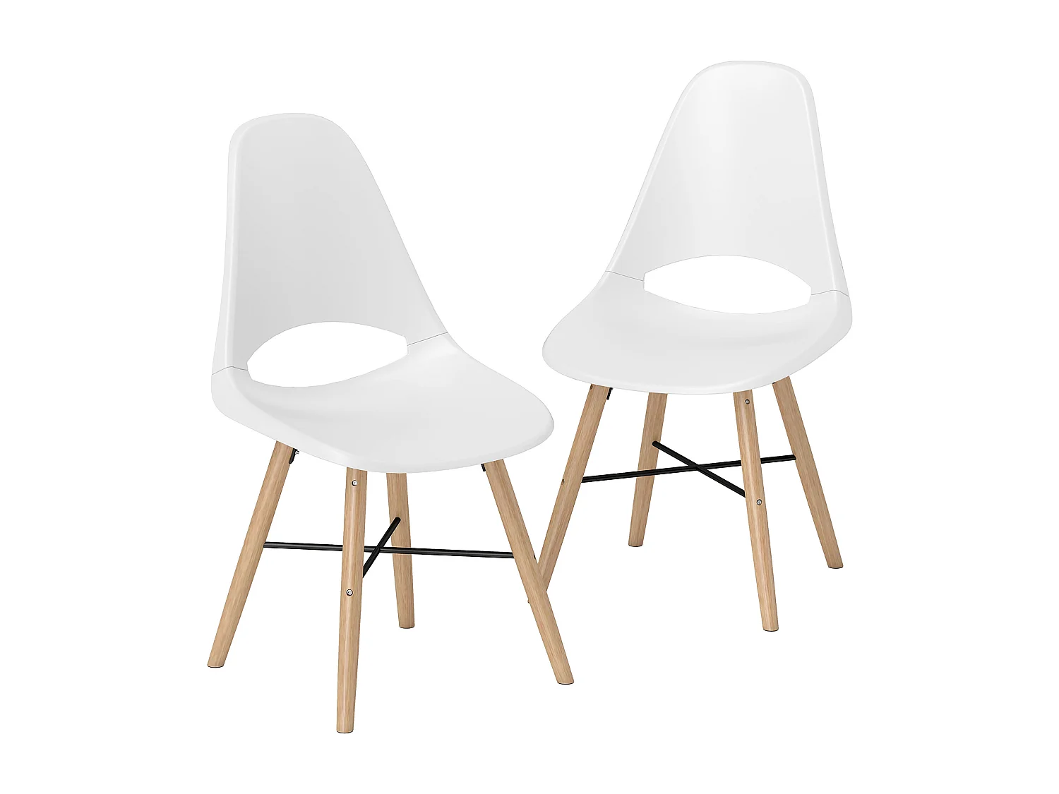 Set di 2 sedie da pranzo stile nordico in legno e plastica bianco