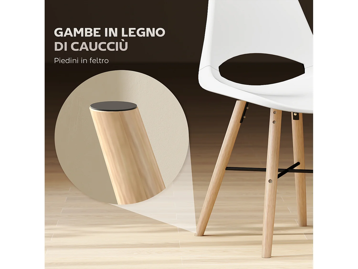 Set di 2 sedie da pranzo stile nordico in legno e plastica bianco