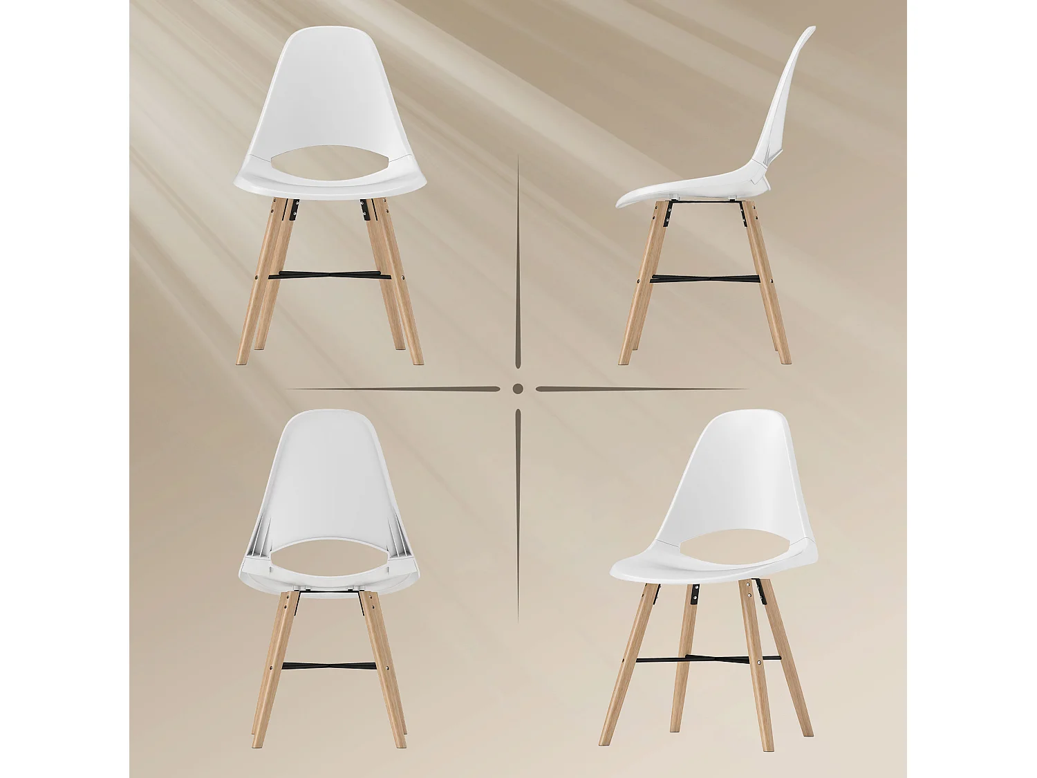Set di 2 sedie da pranzo stile nordico in legno e plastica bianco