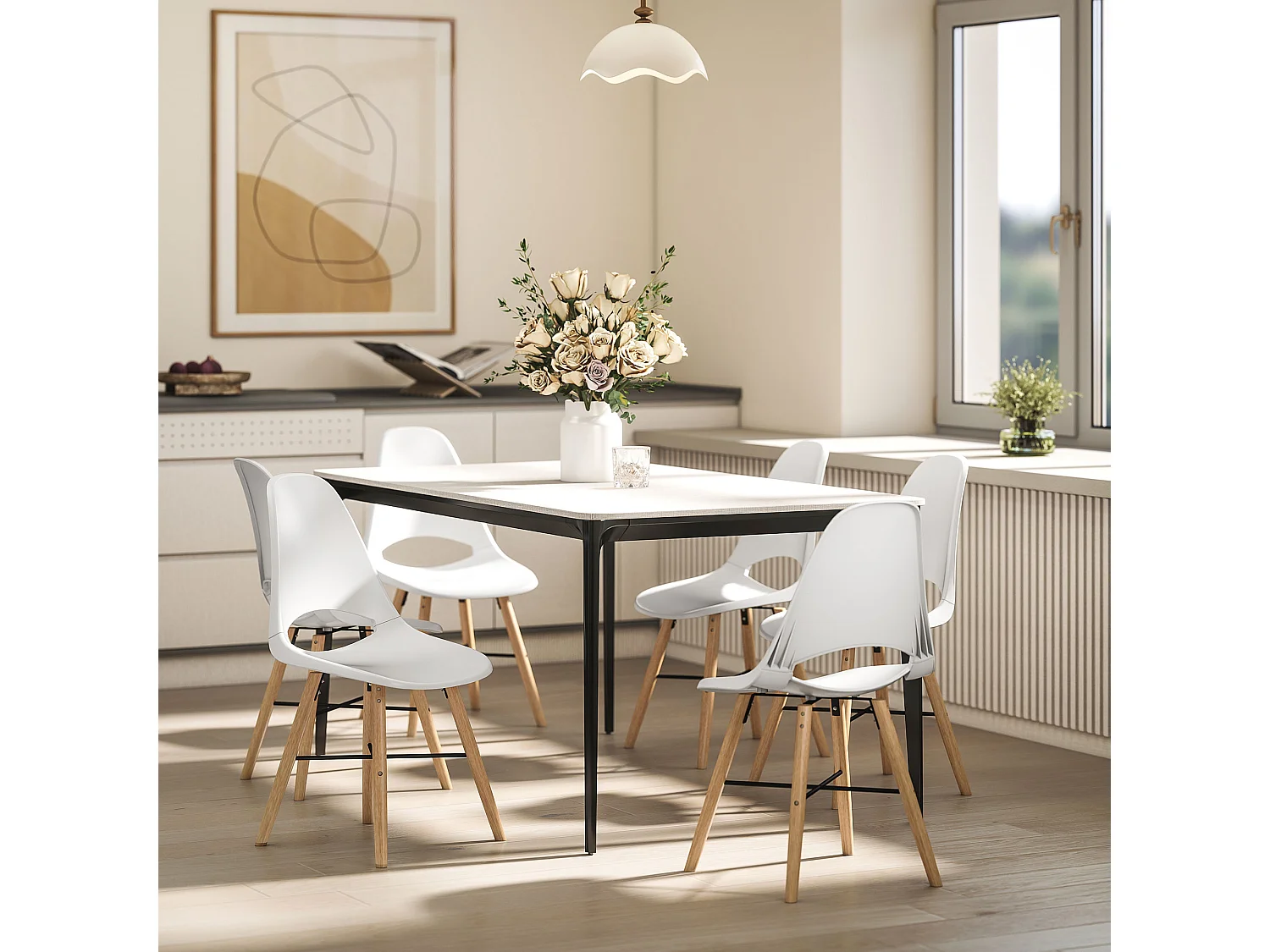 Set di 2 sedie da pranzo stile nordico in legno e plastica bianco