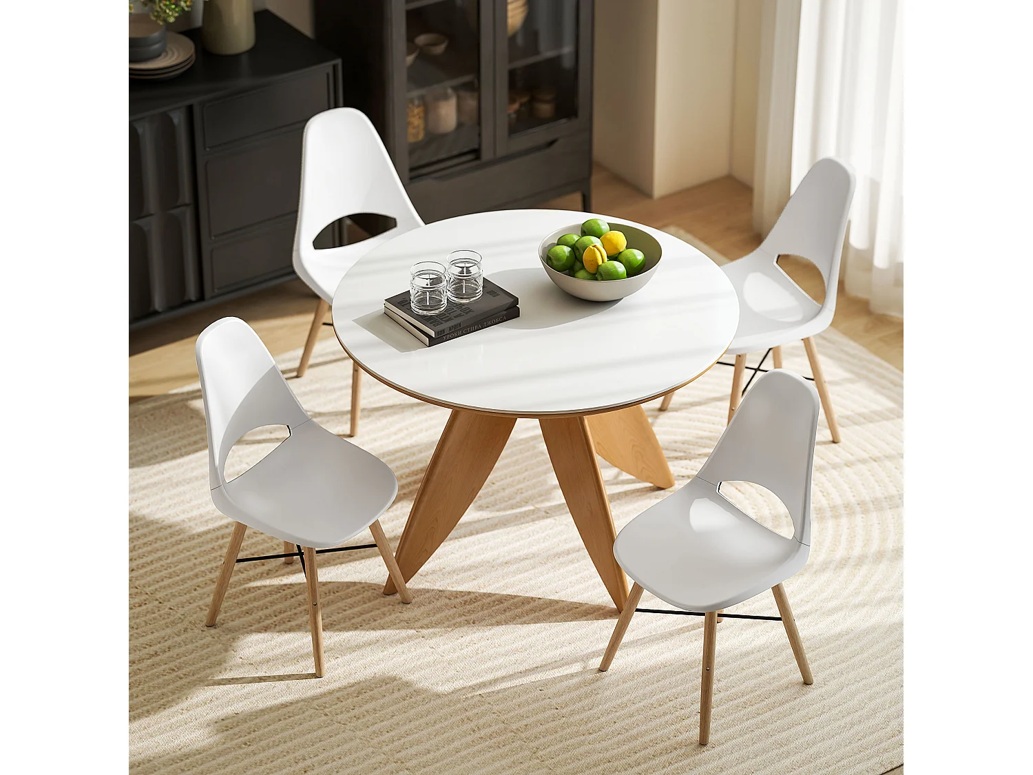 Set di 2 sedie da pranzo stile nordico in legno e plastica bianco
