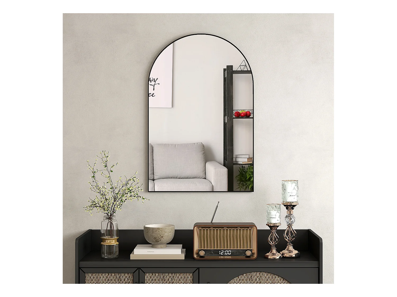 Specchio bagno ad arco 60x90 cm in lega di alluminio nero