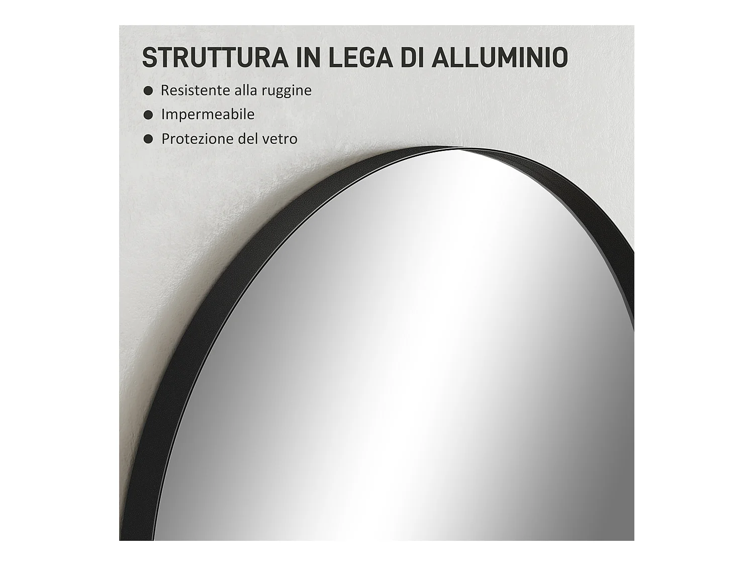 Specchio bagno ad arco 60x90 cm in lega di alluminio nero