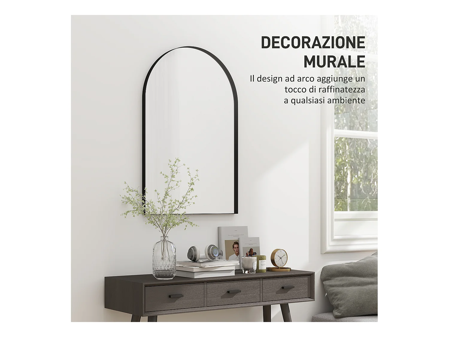 Specchio bagno ad arco 60x90 cm in lega di alluminio nero