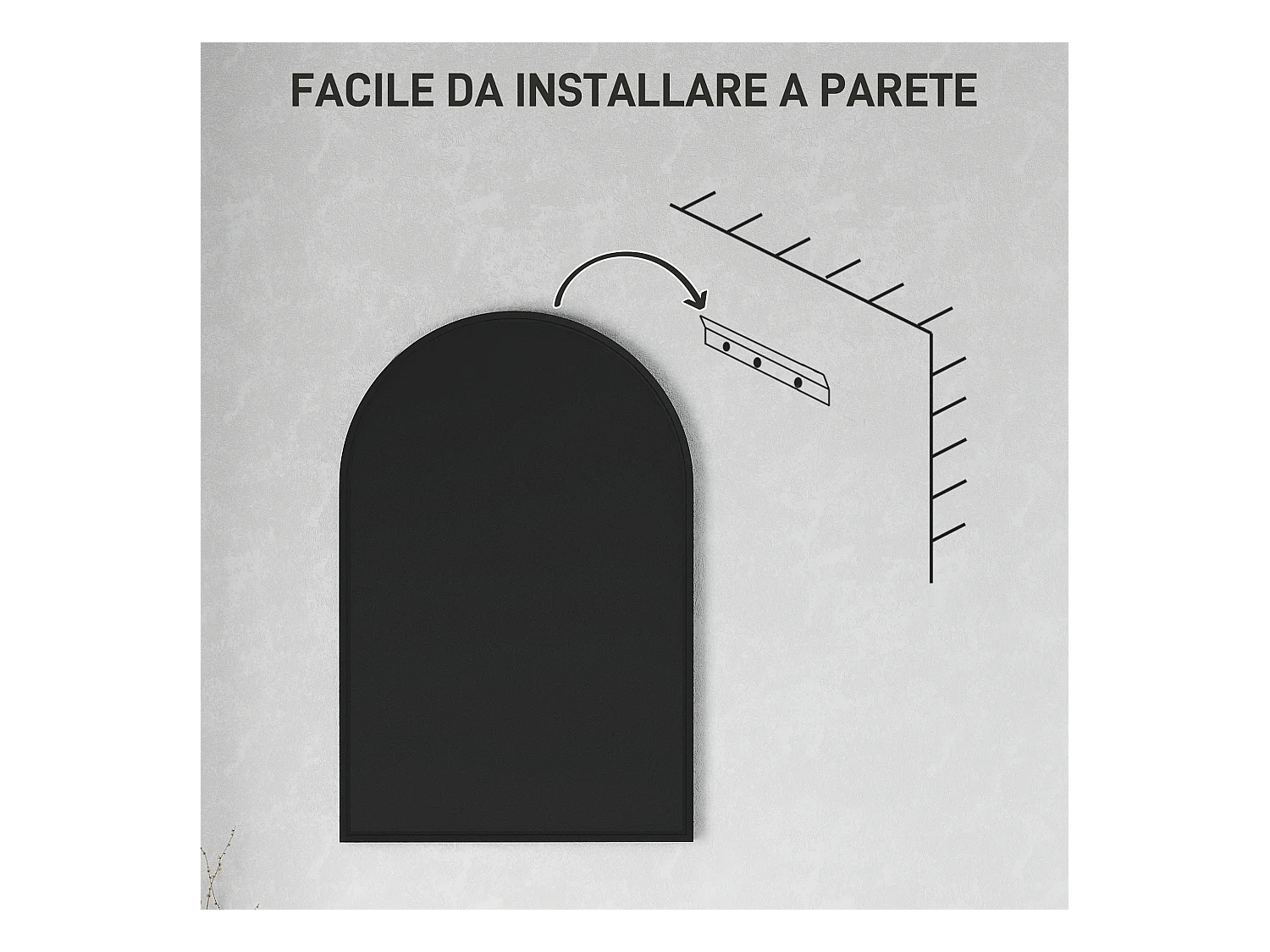 Specchio bagno ad arco 60x90 cm in lega di alluminio nero