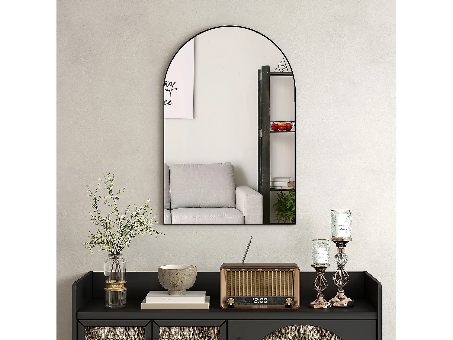 Specchio bagno ad arco 60x90 cm in lega di alluminio nero