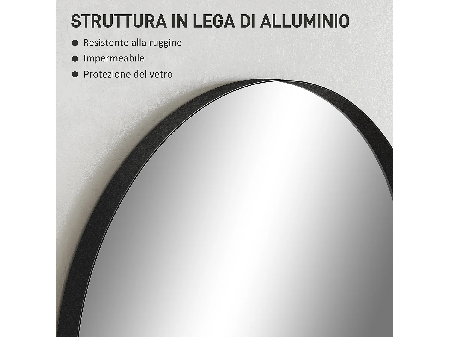 Specchio bagno ad arco 60x90 cm in lega di alluminio nero