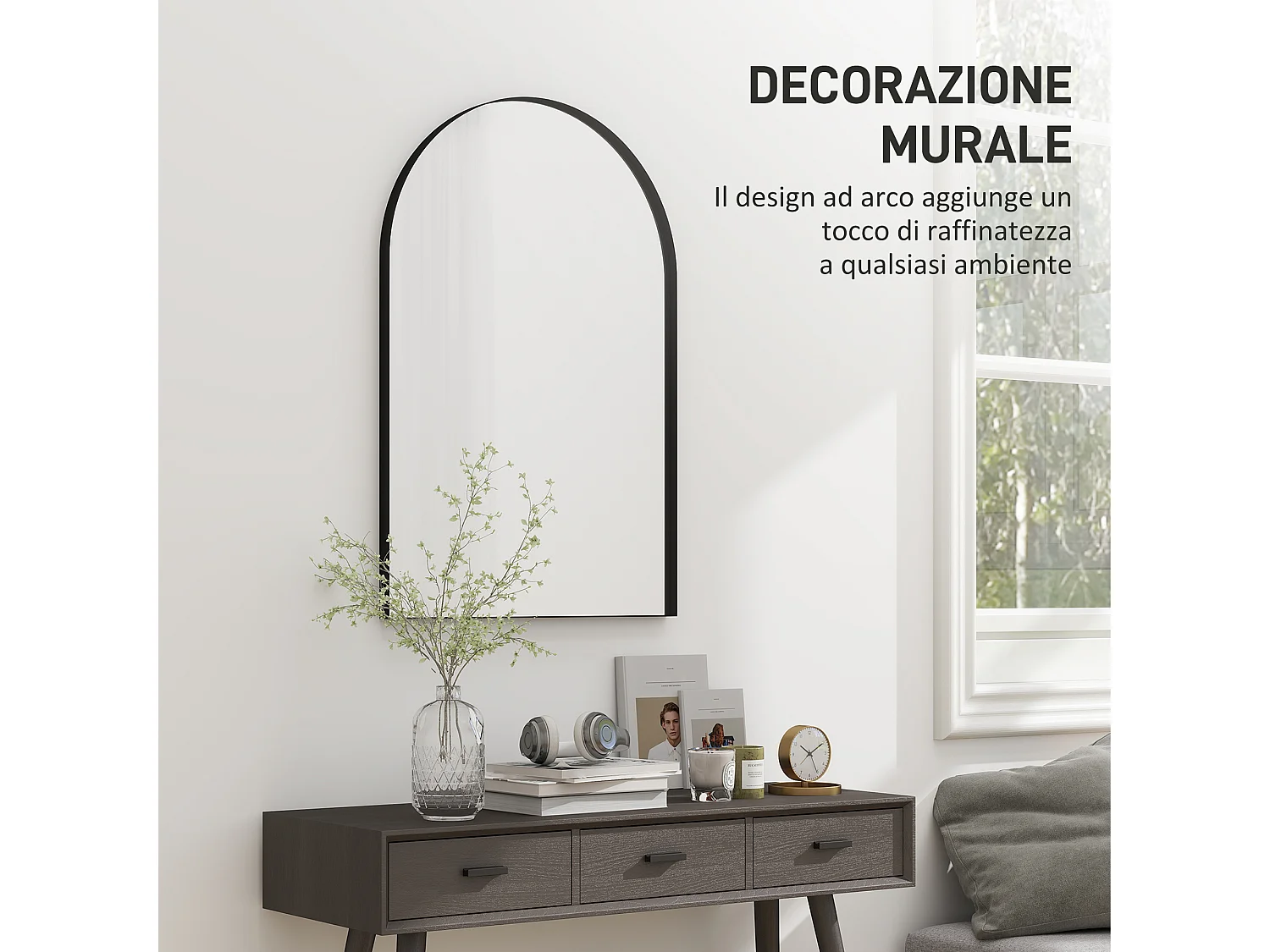 Specchio bagno ad arco 60x90 cm in lega di alluminio nero