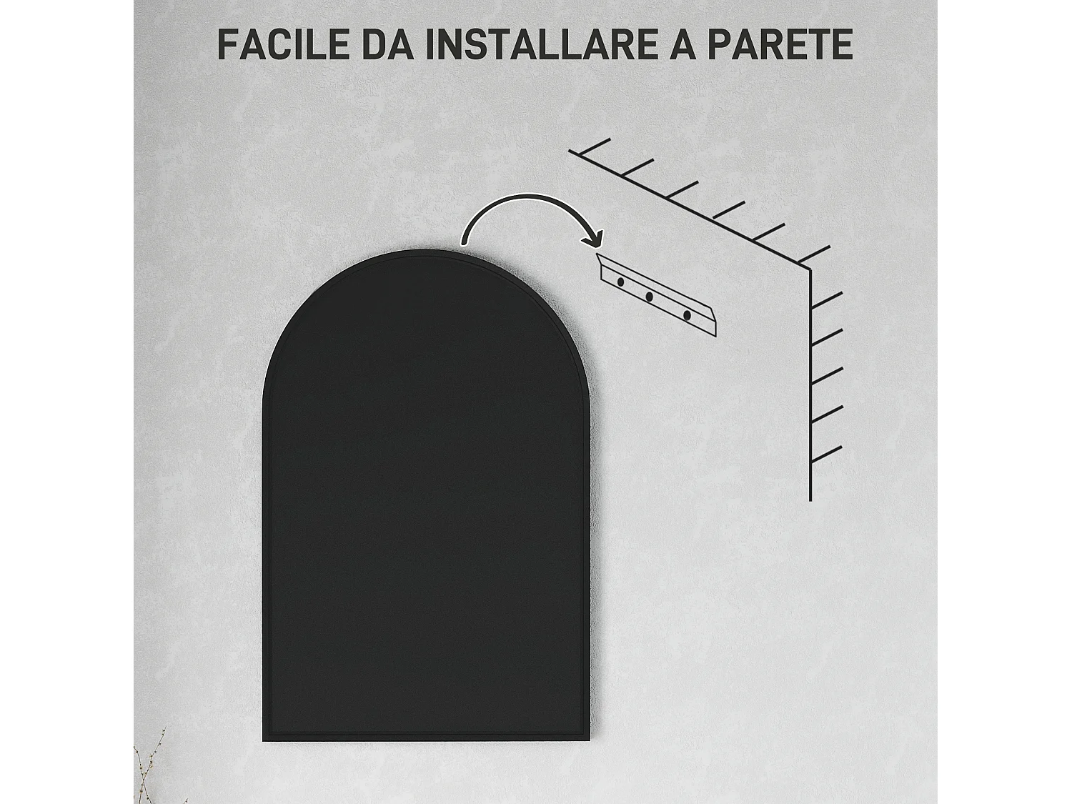 Specchio bagno ad arco 60x90 cm in lega di alluminio nero