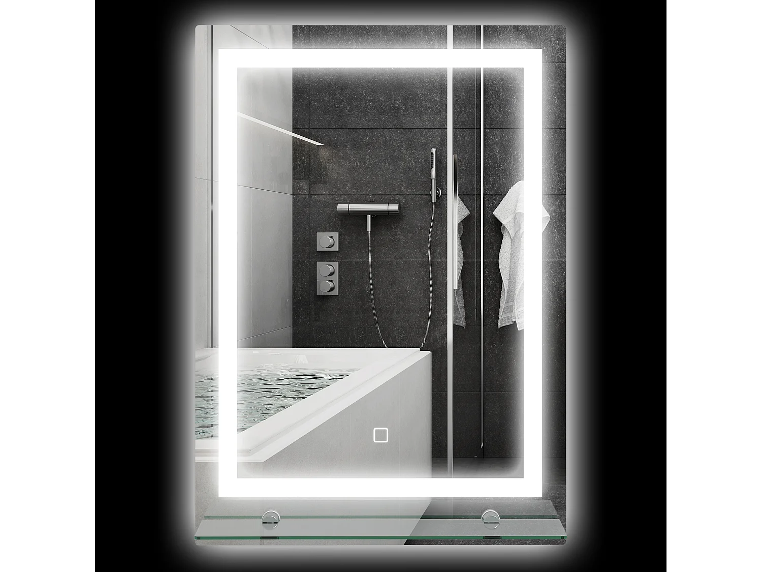 Specchio da bagno con luci led e mensola in vetro 50x12x70 cm argento