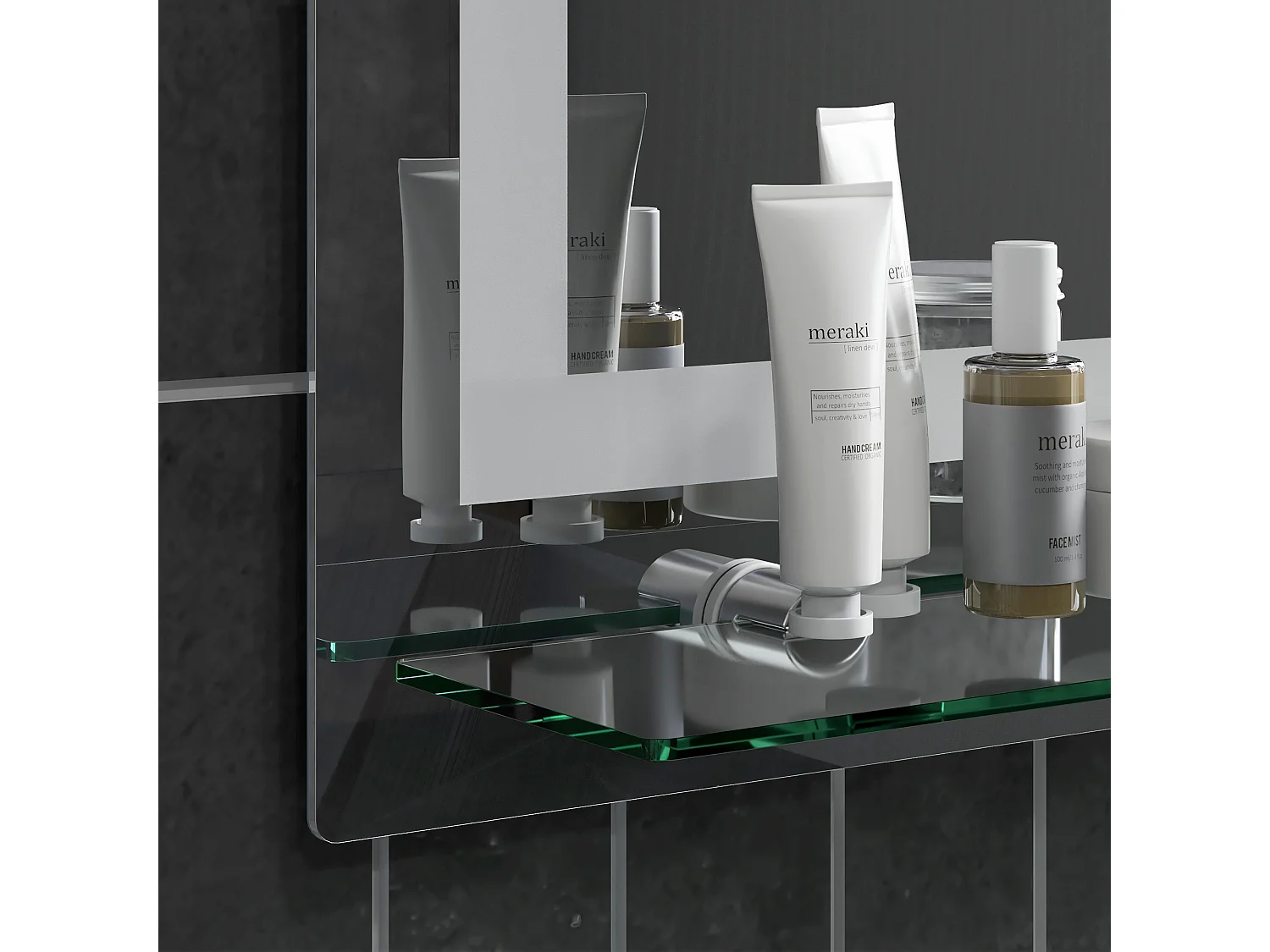 Specchio da bagno con luci led e mensola in vetro 50x12x70 cm argento