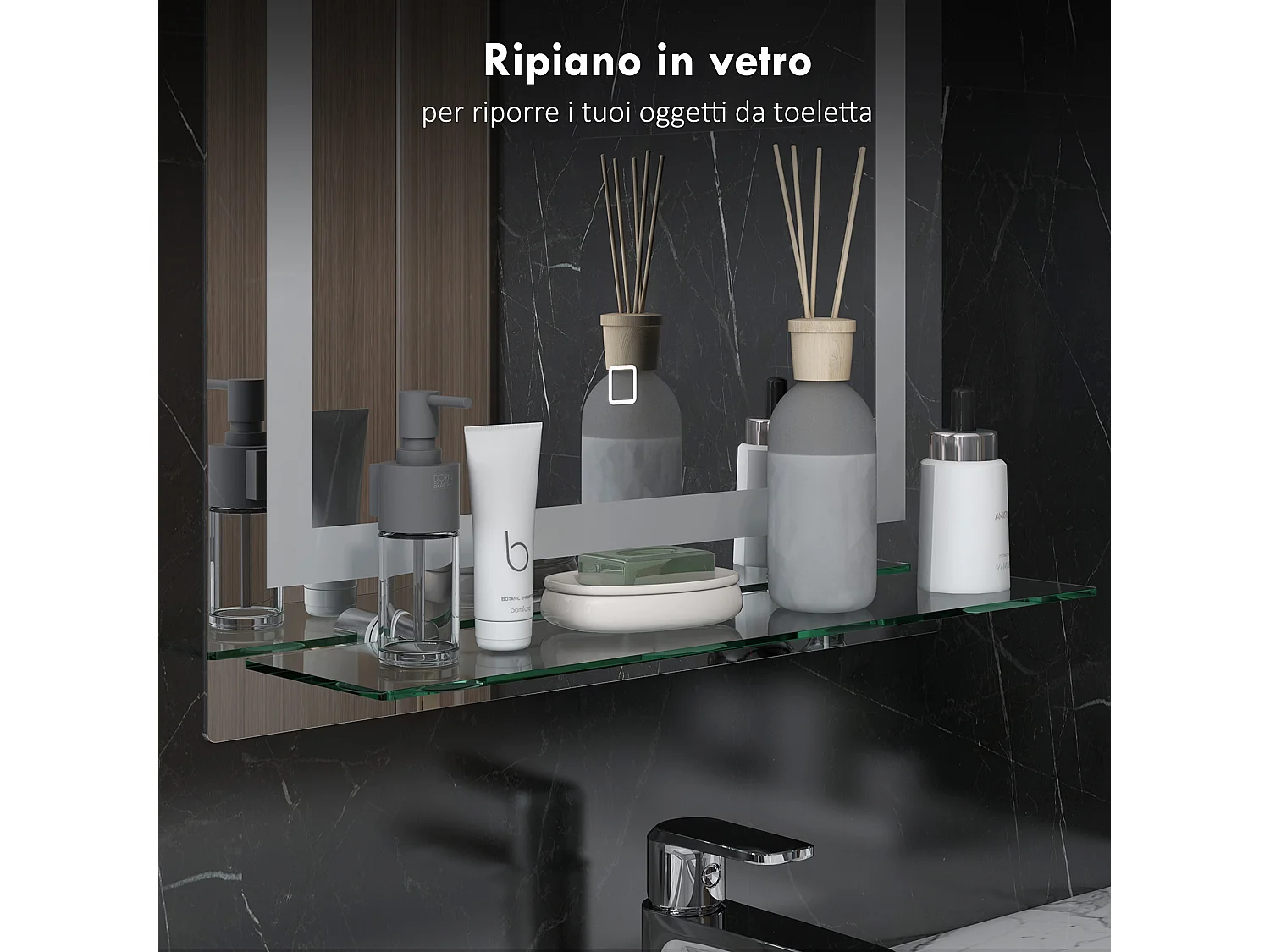 Specchio da bagno con luci led e mensola in vetro 50x12x70 cm argento