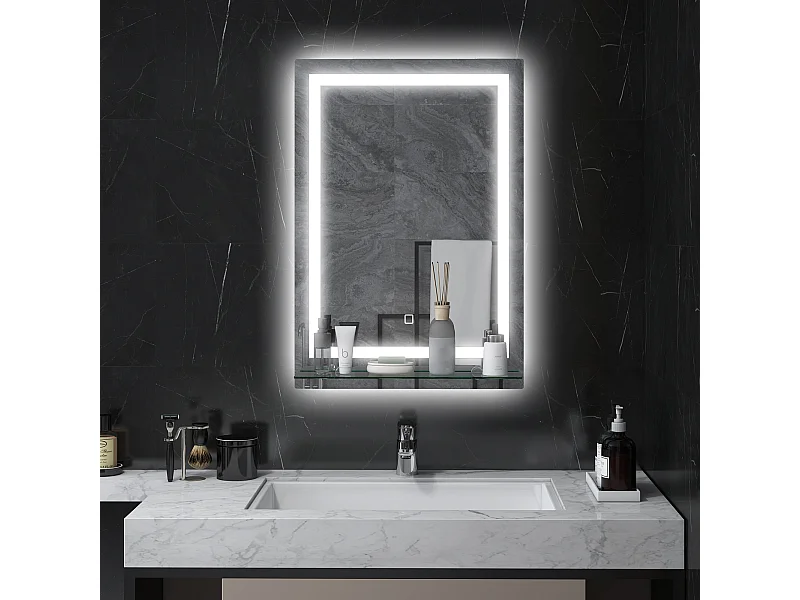Specchio da bagno con luci led e mensola in vetro 50x12x70 cm argento